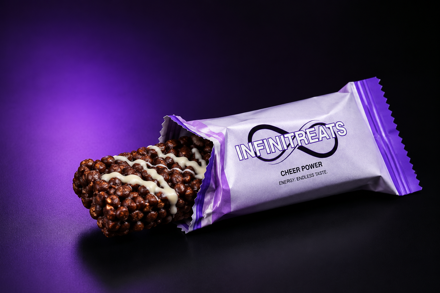 INFINITREATS chocolate bar in its cheer-power wrapper